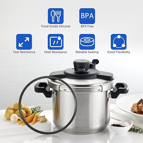 Miniatura 4 de Paquete de 2 anillos de sellado de latas a presión 09905 con ventilación de aire automática y piezas de junta de repuesto para olla a presión Presto