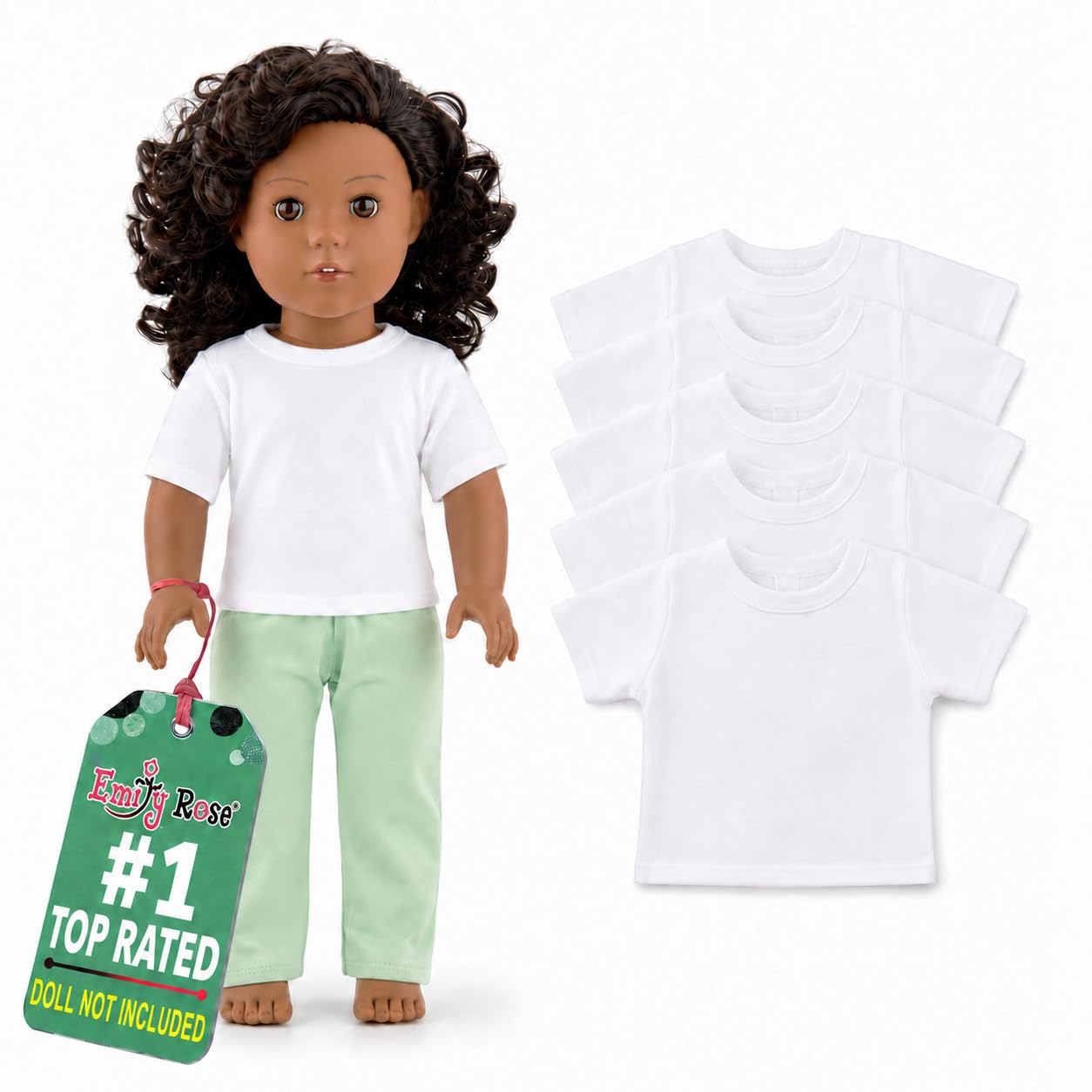 Emily Rose 5-Pack White Doll T-Shirts