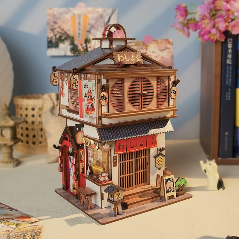 Miniatura 6 de PZYO Caja de almacenamiento de inducción, kit de rompecabezas de casa de muñecas en miniatura de madera de 9 pulgadas con luces LED, dioramas 3D con