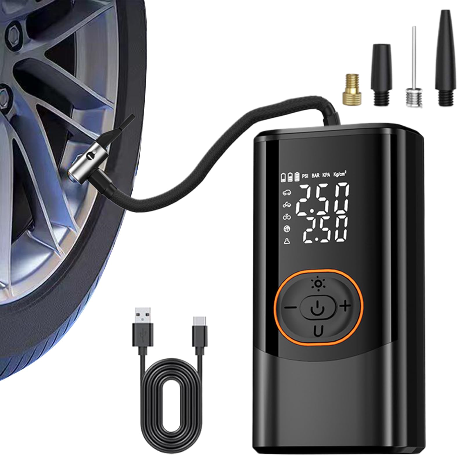 Pompe Électrique Portable Gonfleur Intelligent sans Fil | 3 Éclairages 4 Modes Pompe Électrique pour Camping Extérieur Moto