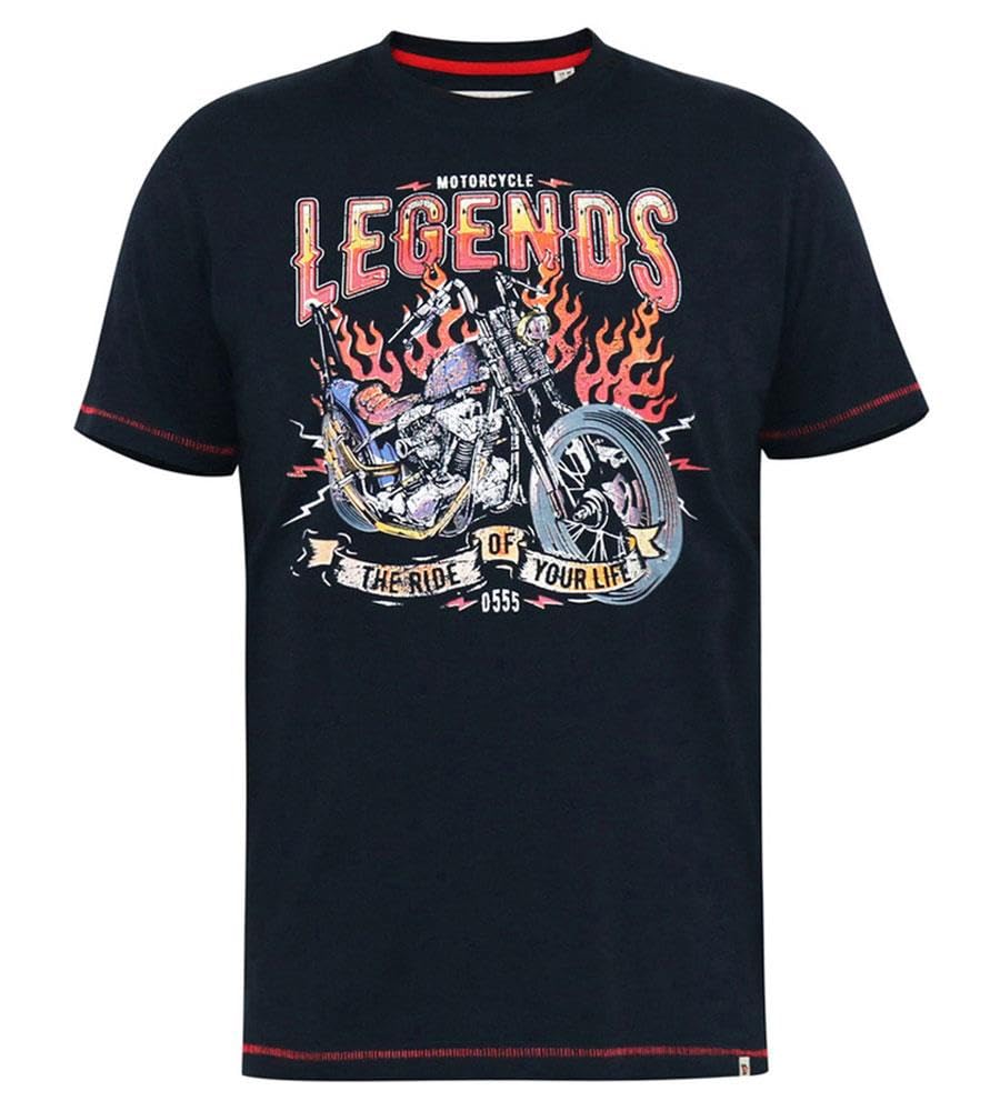 D555 Crew Neck T-Shirt for Men with Legends Motor Bike Print in Navy, 5XL