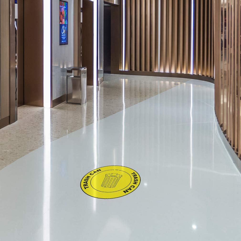 Trash Can Floor Decals Yellow Anti-Slip Round Shape C Business Industrial Signs Stickers 17Inches Longer Side
