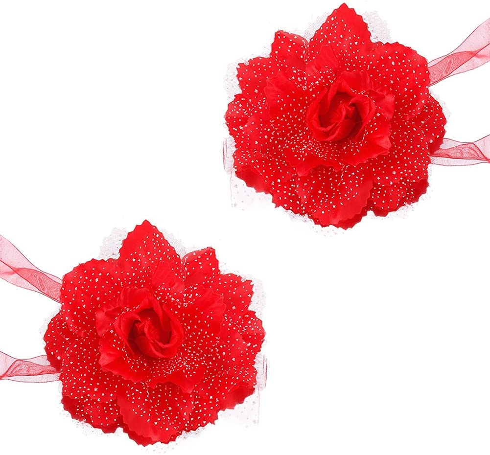 JJJGeshiglobal 1 Pair Flower Window Curtain Tieback Holder Drape Panel Sheer Strap Home Decor - Red (Color : Red)