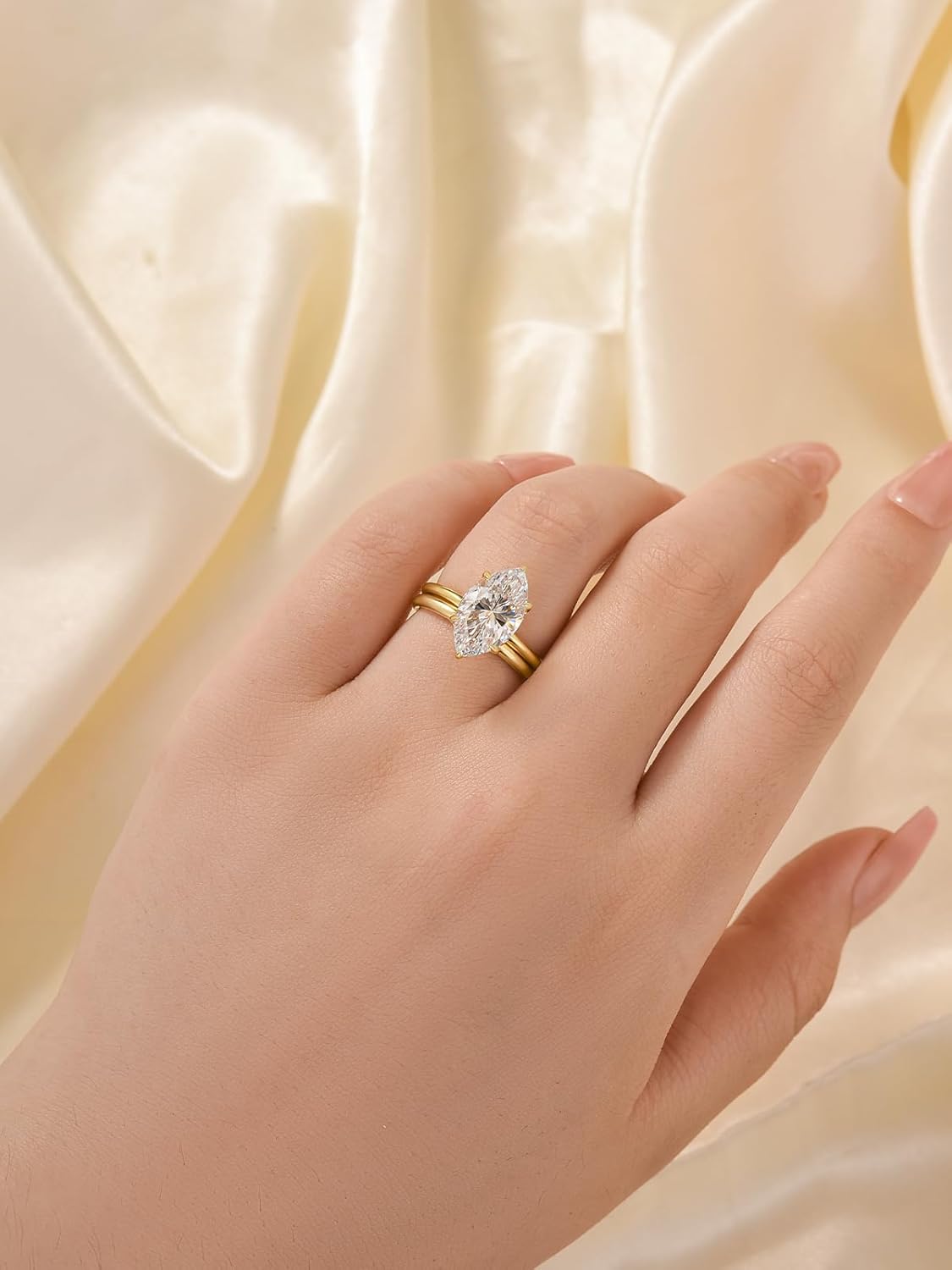 3.5CT Marquise Cut Engagement Ring Set for Women, 925 Sterling Silver AAAAA Cubic Zirconia 2-Piece Bridal Wedding Ring Set - Image 7