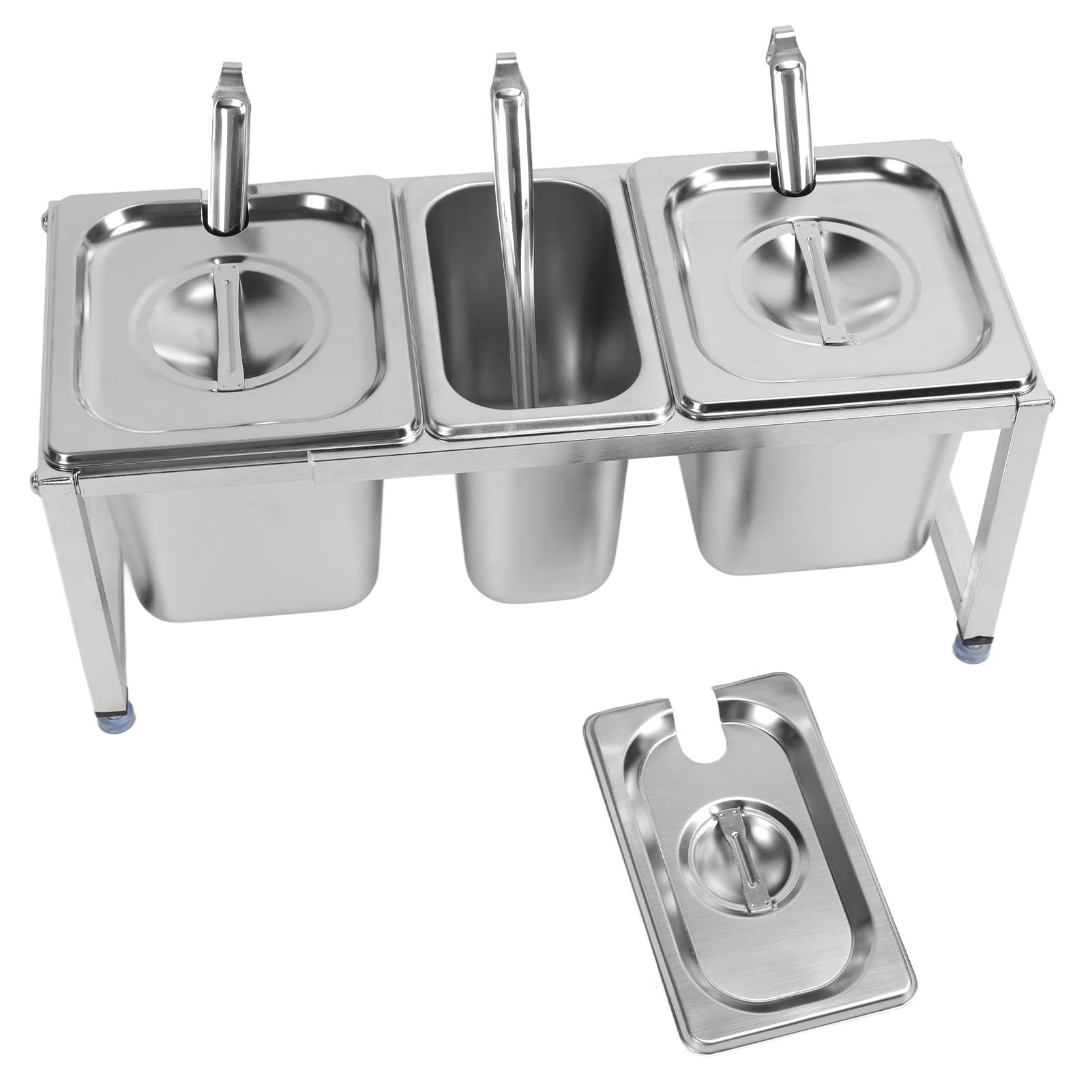 Estante dispensador de condimentos de acero inoxidable, soporte telescópico para especias salsas y frutas, perfecto para restaurantes y tiendas de té con leche (2,2 l x 2 + 1,6 l x 1)
