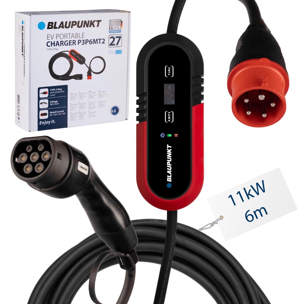 Blaupunkt P3P6MT2 przenośna stacja ładująca do samochodu elektrycznego typ 2 16 A 11 kW