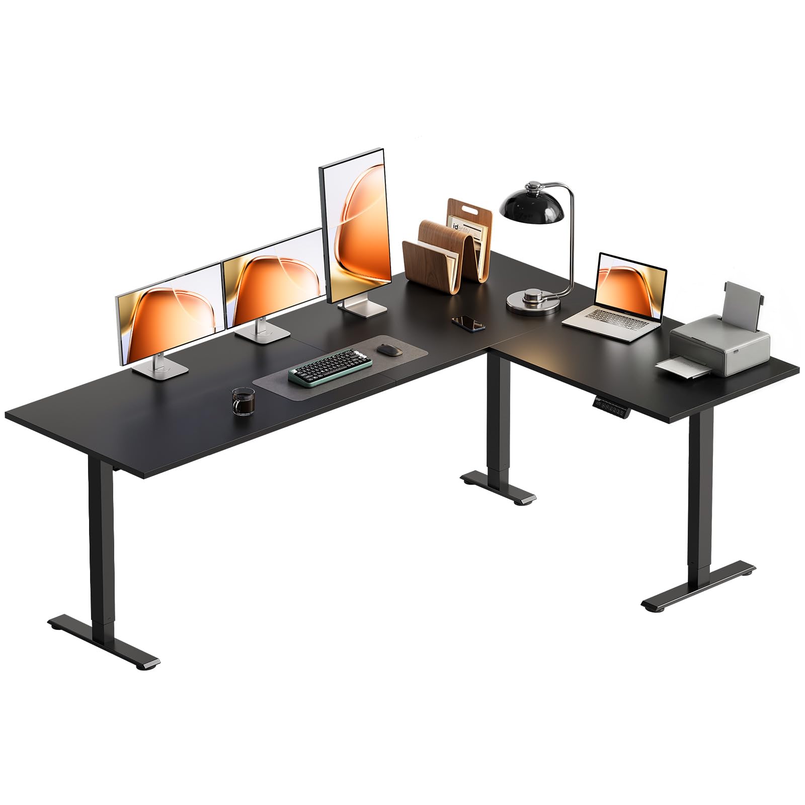 OffiGo 71 Inch Reversible L Shaped Electric Standing Desk, Black
