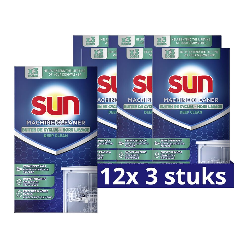Sun Out-Wash środek do czyszczenia maszyn, odkamienia, odtłuszcza i zapewnia higienicznie czystą zmywarkę - 12 x 3 dawki - opakowanie ekonomiczne