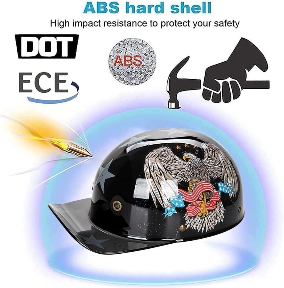 Motorhelm, halve helm, halve helm, baseballpet, brain-pet, motorhelm, met ECE cruiser, chopper, scooterhelm, voor bike, cruiser, chopper, bromfiets, scooter, C-XL = (61 x 62 cm