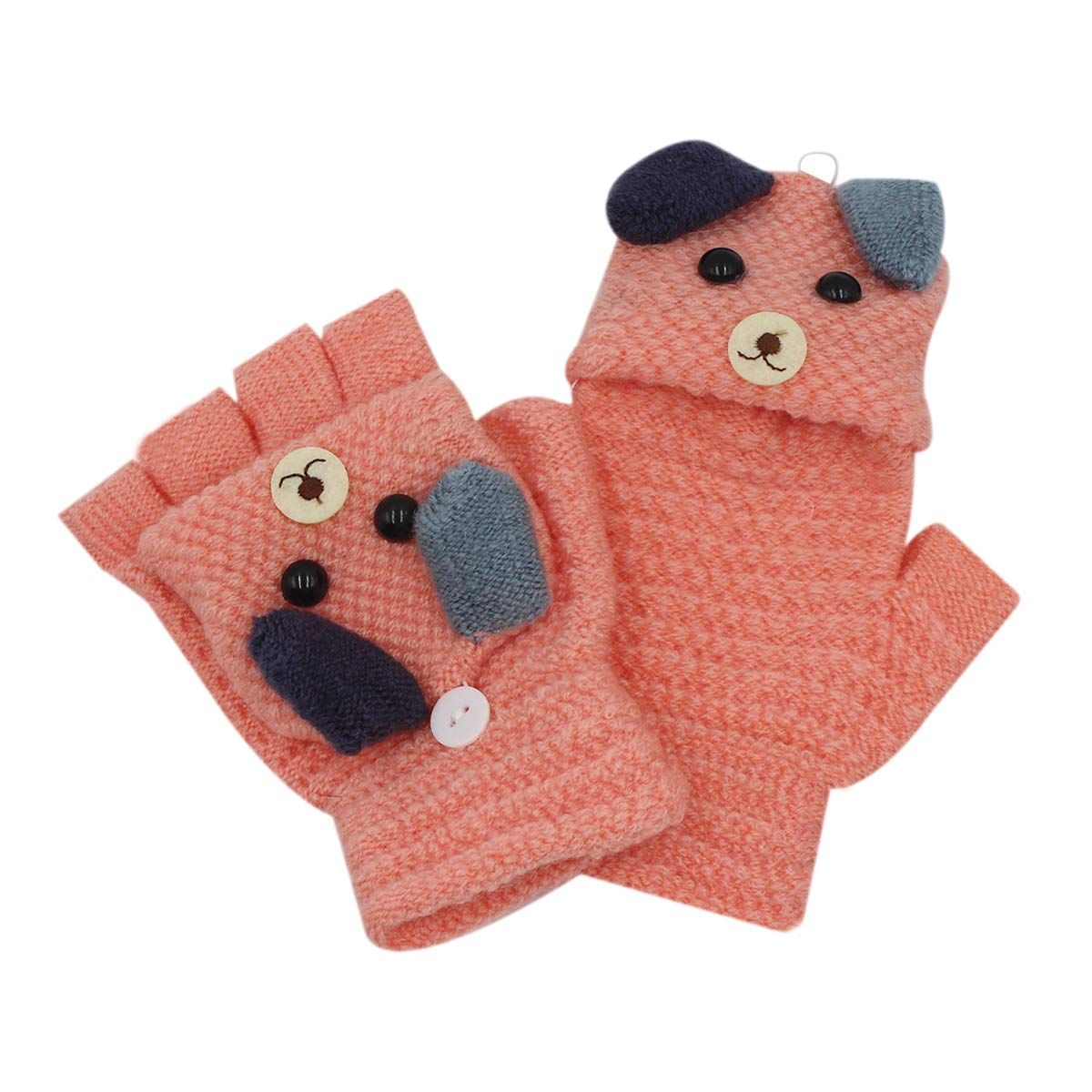 RARITYUS Unisex Warm Soft Winter Knit Gloves for Kids Boys Girls Glove with Dog Mittens (2 to 9Y)