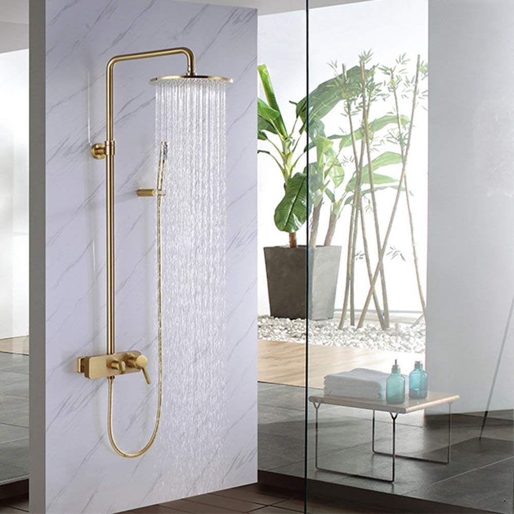Set doccia Full Copper Metal Oro Spazzolato Bagno Doccia Set 3 Funzione Supercharged Mano Rotonda Top Spray Belt Rubinetto Durevole Bellezza Viene,