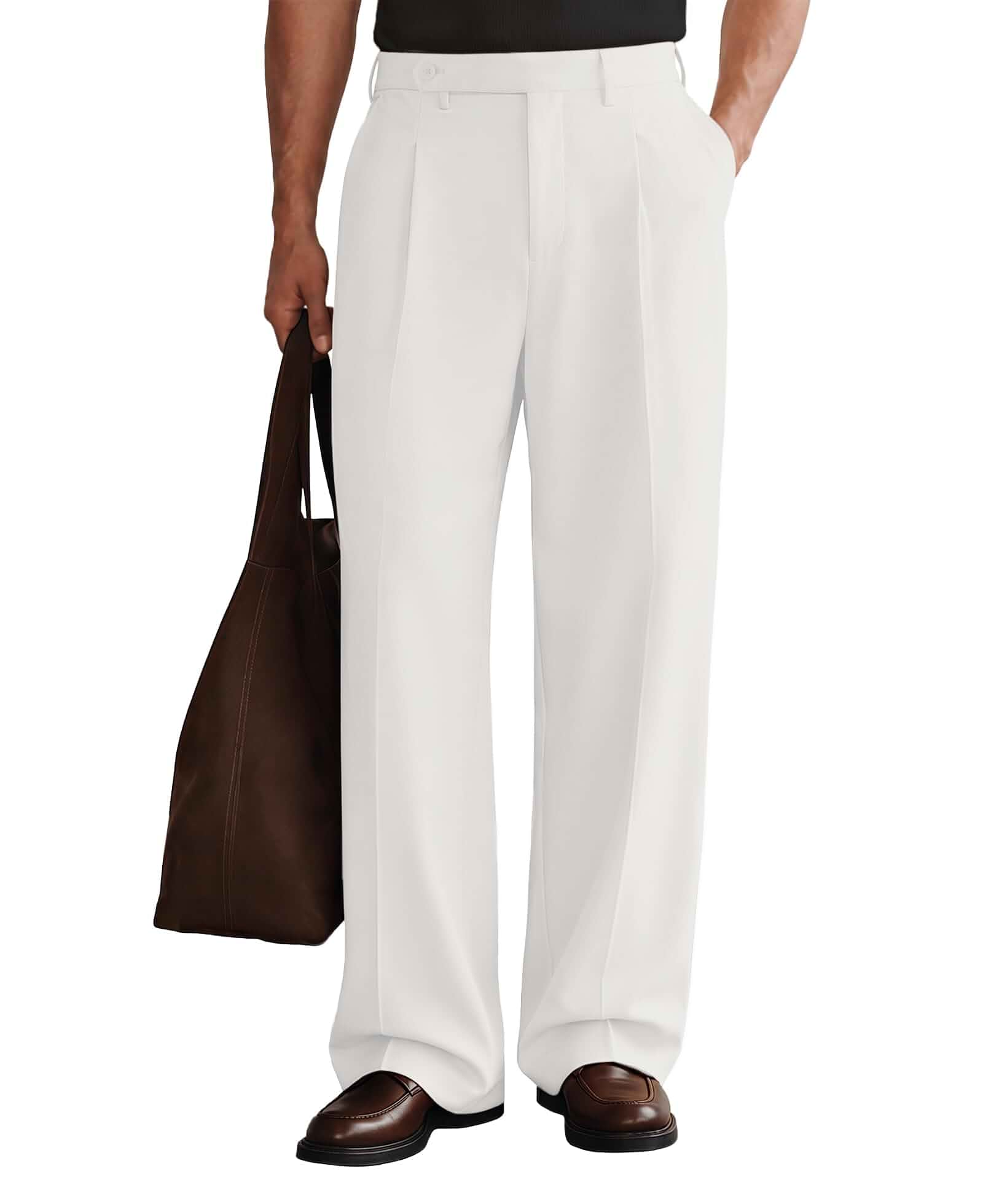Susclude Mens Casual Dress Pants Pleated Old Money Wide Leg Baggy Pants Fall Relaxed Fit Slacks Work Trousers