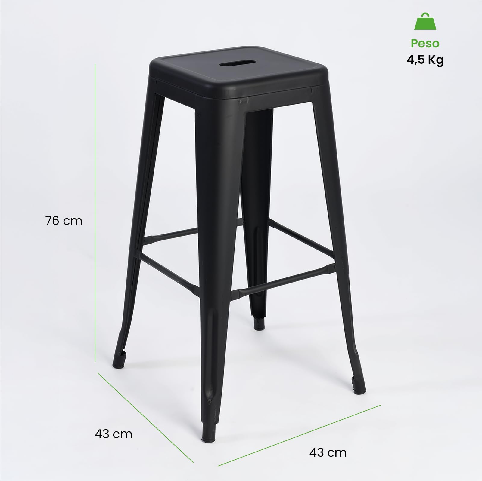 Taburete Alto Tolix Metálico Apilable y Resistente. Asiento de Metal Premium para Eventos, Catering y Bares para Barra y Mesa Alta. Diseño Moderno y Ligero (Blanco, Gris Negro) (8, Negro)