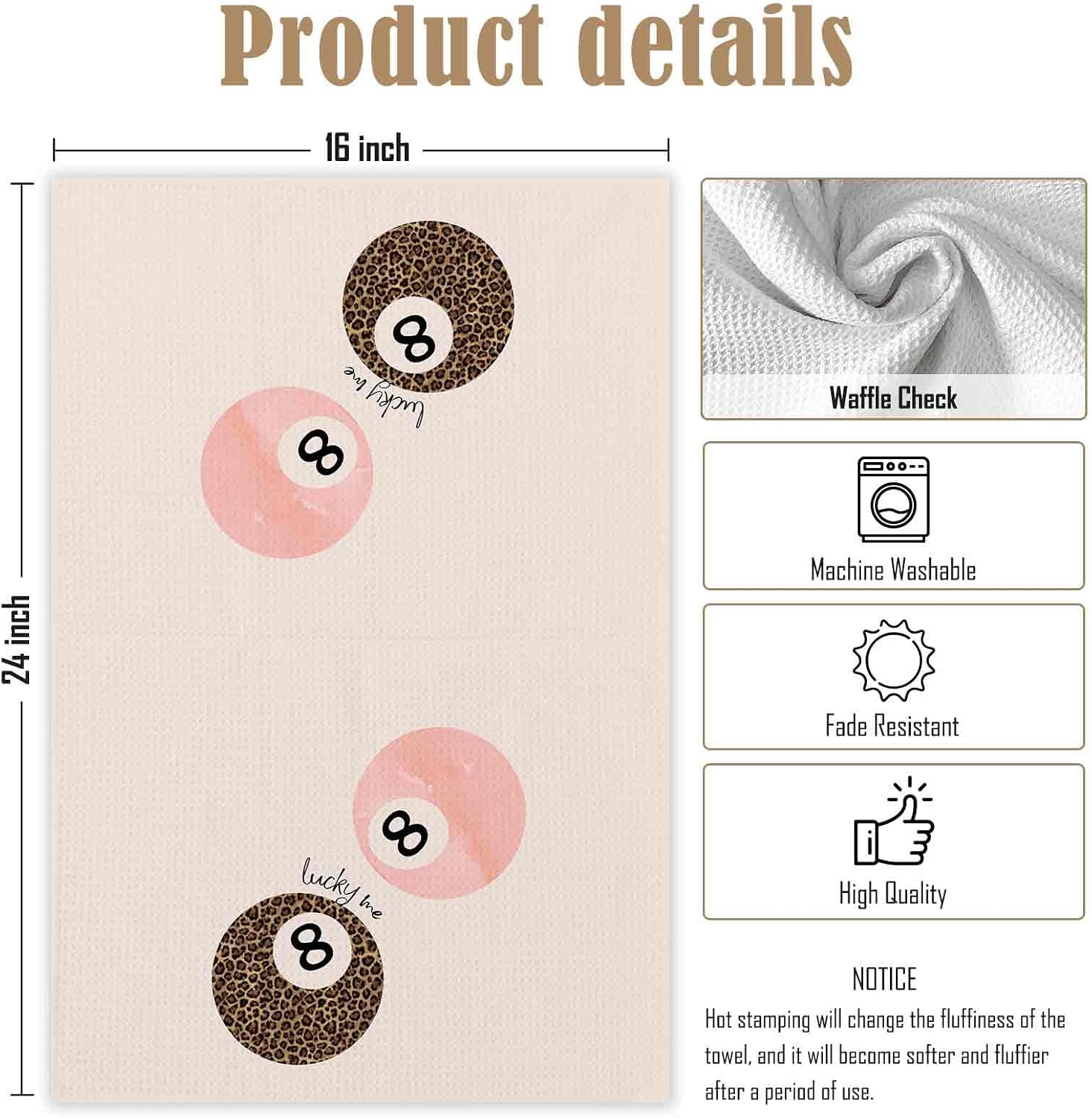 Pink Leopard Ktichen Towels Set of 3, Pink Leopard Cheetah Print Bathroom Decor, Preppy Cheetah 8 Ball Hand Towel for Bathroom