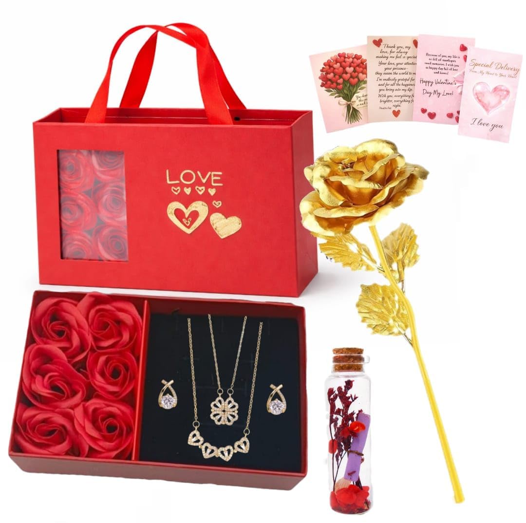 Yadava Artificial Red Rose Flower for Valentine Day Gift Romantic Gift for Girlfriend Boyfriend Husband Wife | Cute Star Keychain, Message Bottle & Love Cards in Premium Gift Box (Vint_Bag)