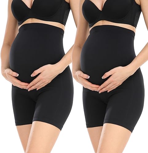 Ropa interior de maternidad sin costuras para mujer, con soporte para el vientre, anti-rozaduras, pantalones cortos de medio muslo, 2 paquetes