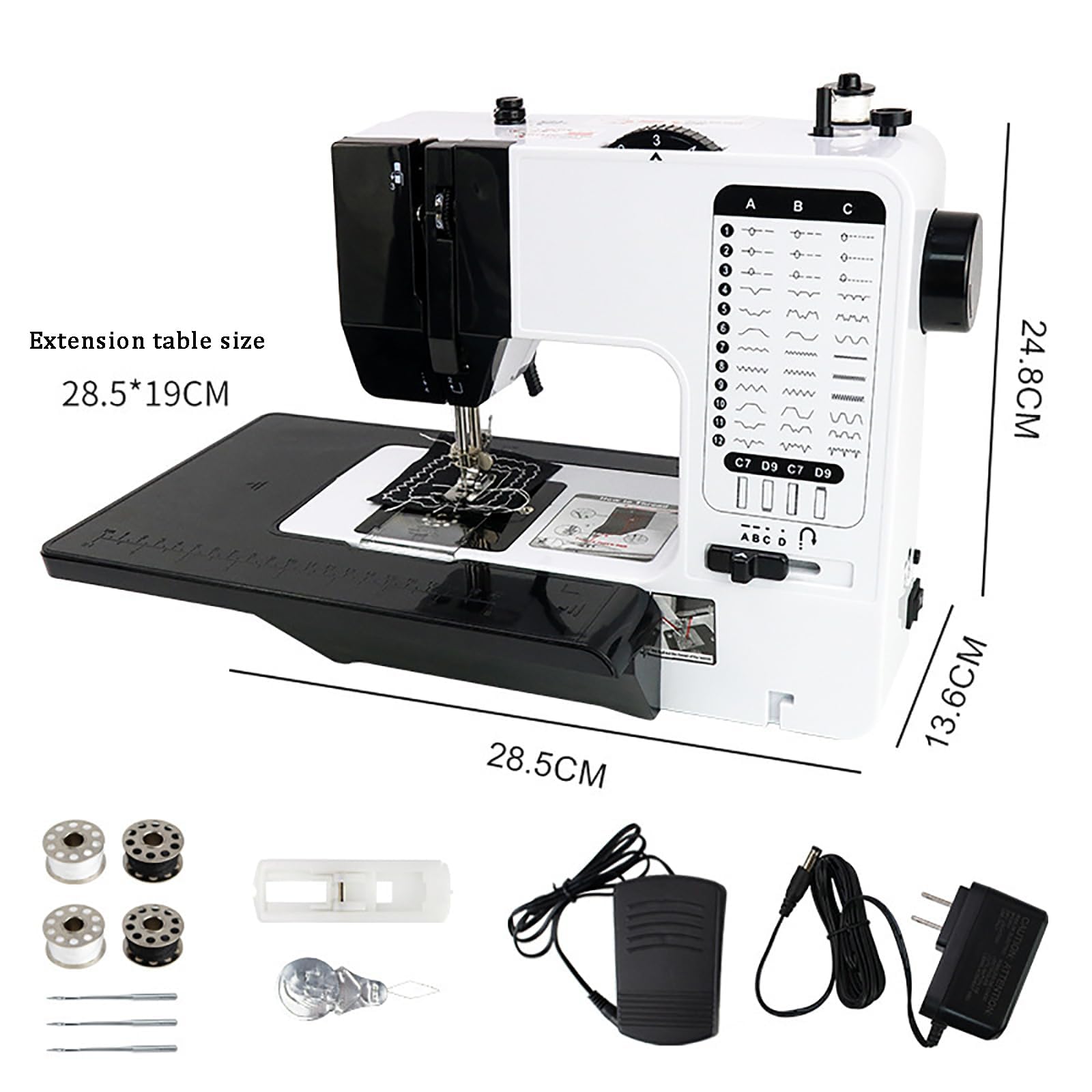 Máquina de Bordar Digital eléctrica, máquina de Coser automática Multifuncional con Mesa de extensión/Cuchilla de Corte, 38 Modos de Puntada/tensión Ajustable/Velocidad Ajustable