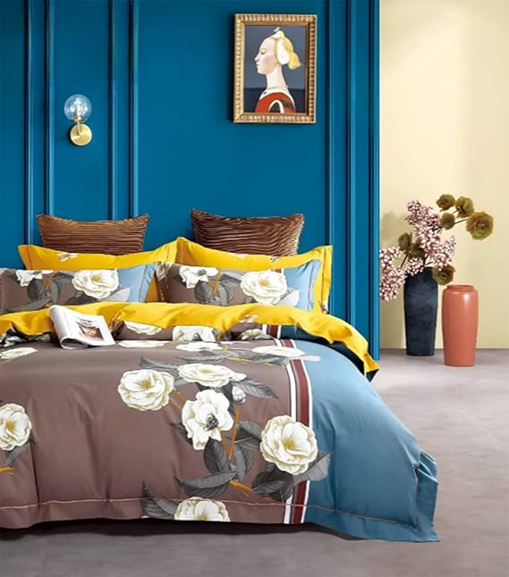 VYBBA Cotton Feel Glace Cotton Elastic Fitted bedsheet for Double Bed with 2 Pillow Cover Queen Size (78