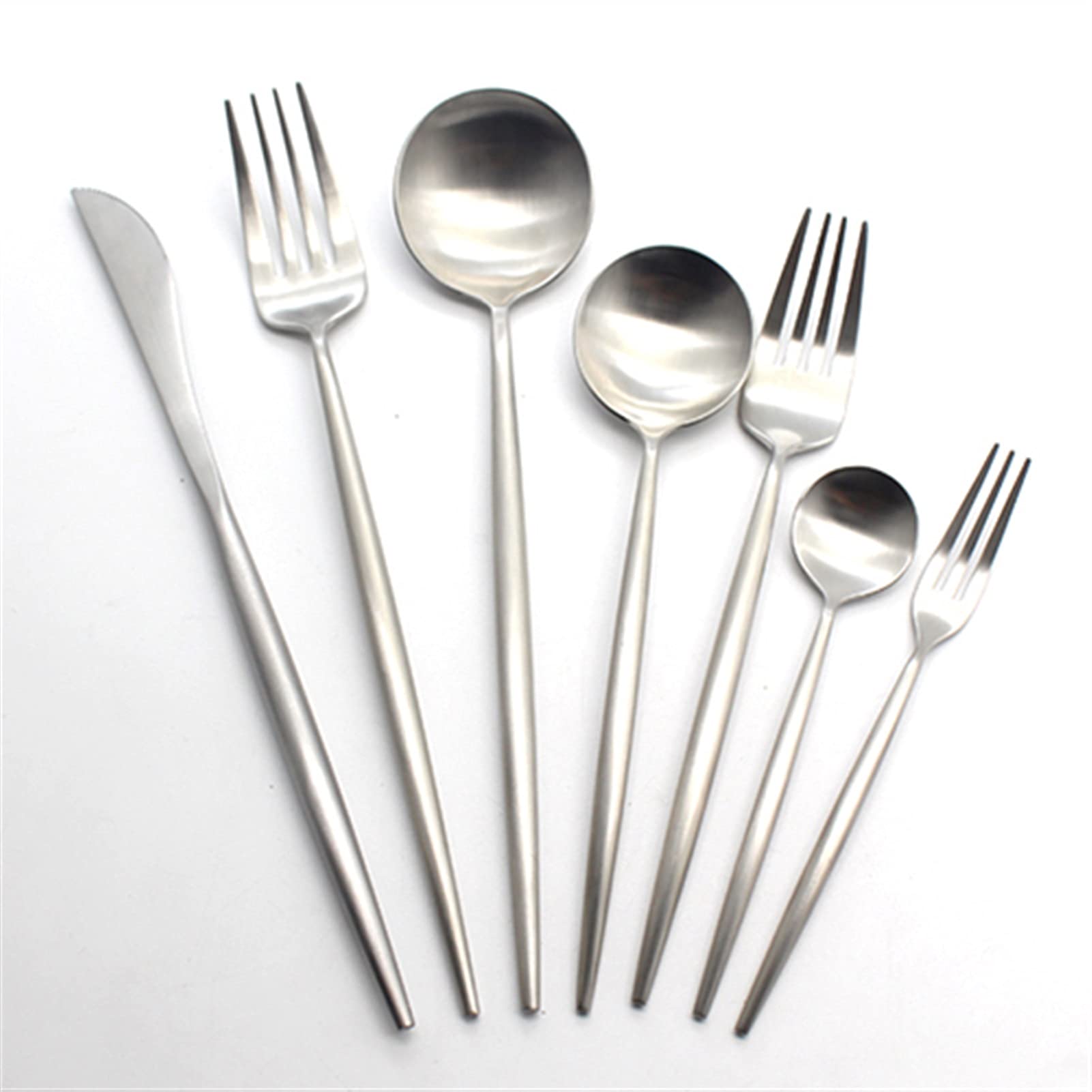 Edelstahl Besteck Set Silber Metall Matte Messer Gabel Löffel Besteck Geschirr Kit Western Küchenzubehör (Color : SilverMattle)