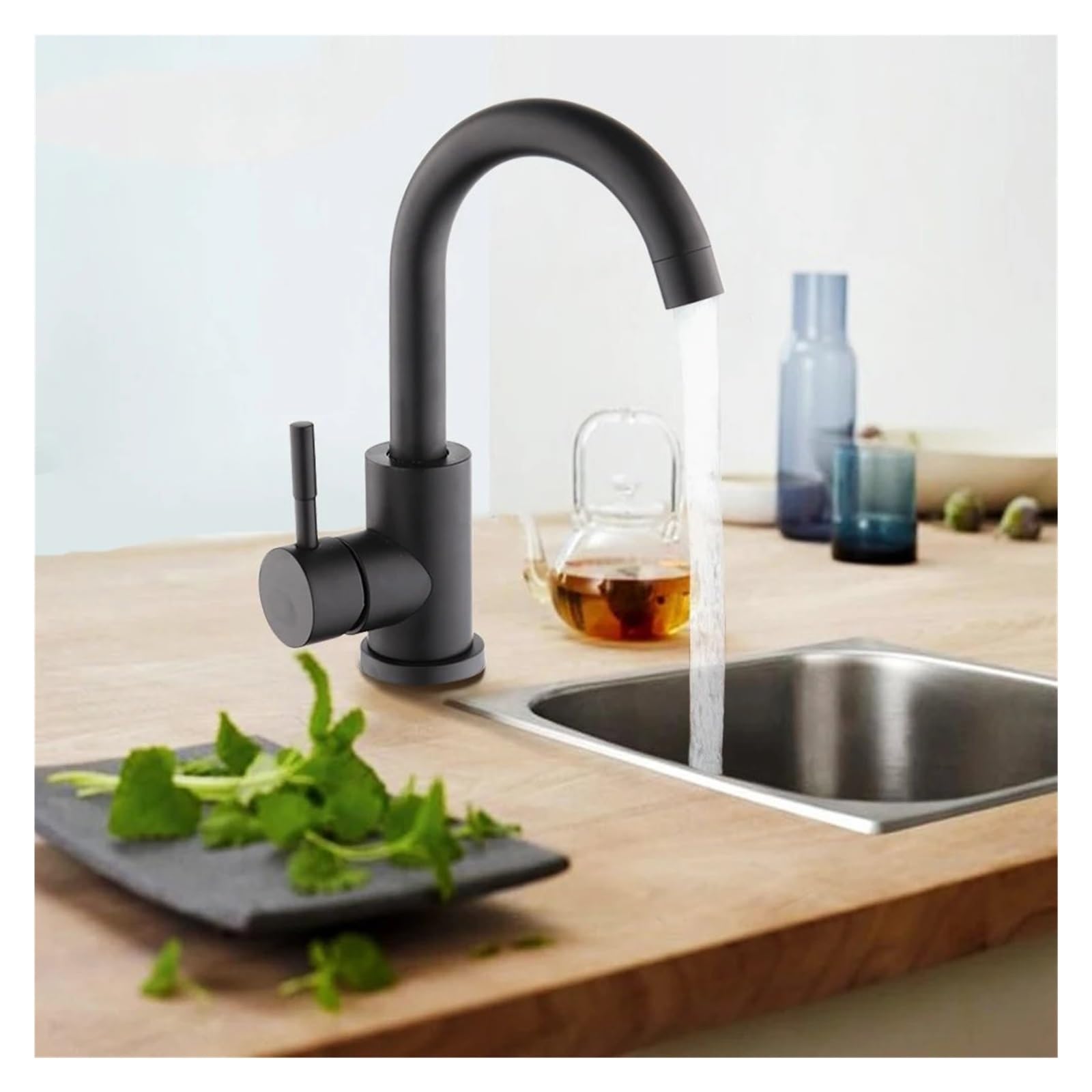 Robinet d'évier de cuisine noir mat contre le calcaire, mitigeur laiton robuste WJ5501
