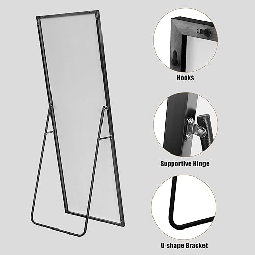 Miniatura 7 de NeuType Espejo de longitud completa de pie, colgado o apoyado contra la pared, espejo rectangular grande para dormitorio, espejo de piso, espejo de