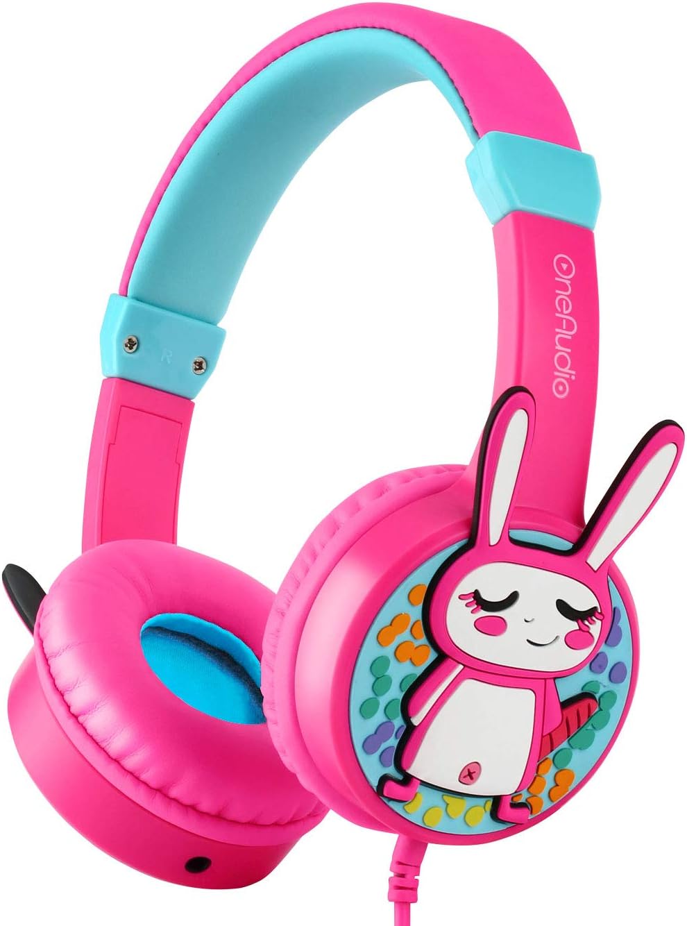 Kids Safe Headphones, OneAudio 85dB Volume Limited Headsets with 3.5mm Jack Lightweight & Durable, Wired On-Ear Headphones with Share Port Compatible for/Toddler/Girls/Kindle/Airplane/iPhone/(Rabbit)