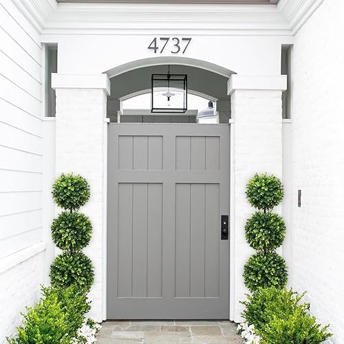 Miniatura 7 de Lvydec Paquete de 2 árboles topiarios artificiales de boj, árbol de bola topiaria de 3 pies en maceta, decoración para puerta delantera, porche,