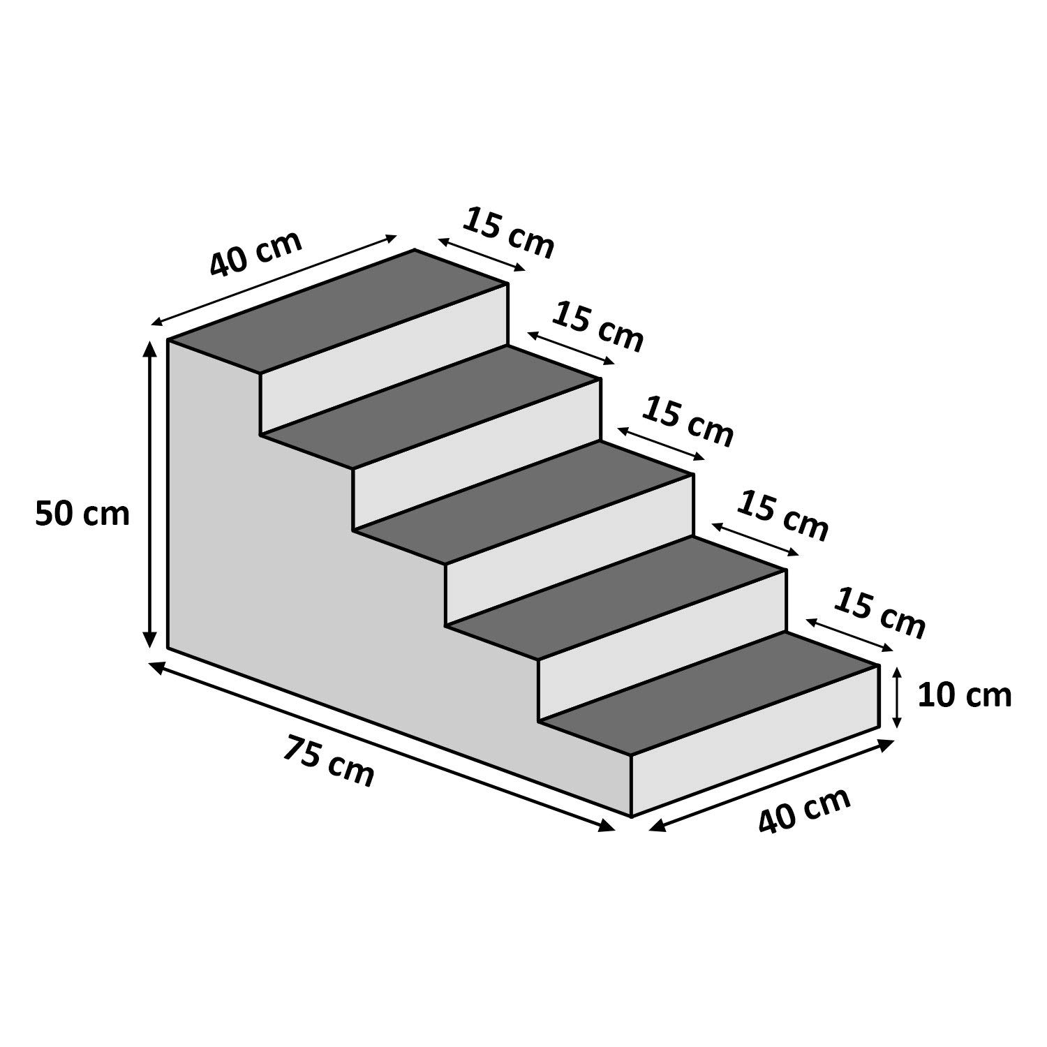 Escaleras para Perros de 50 cm de Altura | Escaleras para Gatos de Mascotas | 5 peldanos | para Cama y Coche | Escaleras para Perros pequenos | Cubierta de Felpa | Color: Gris