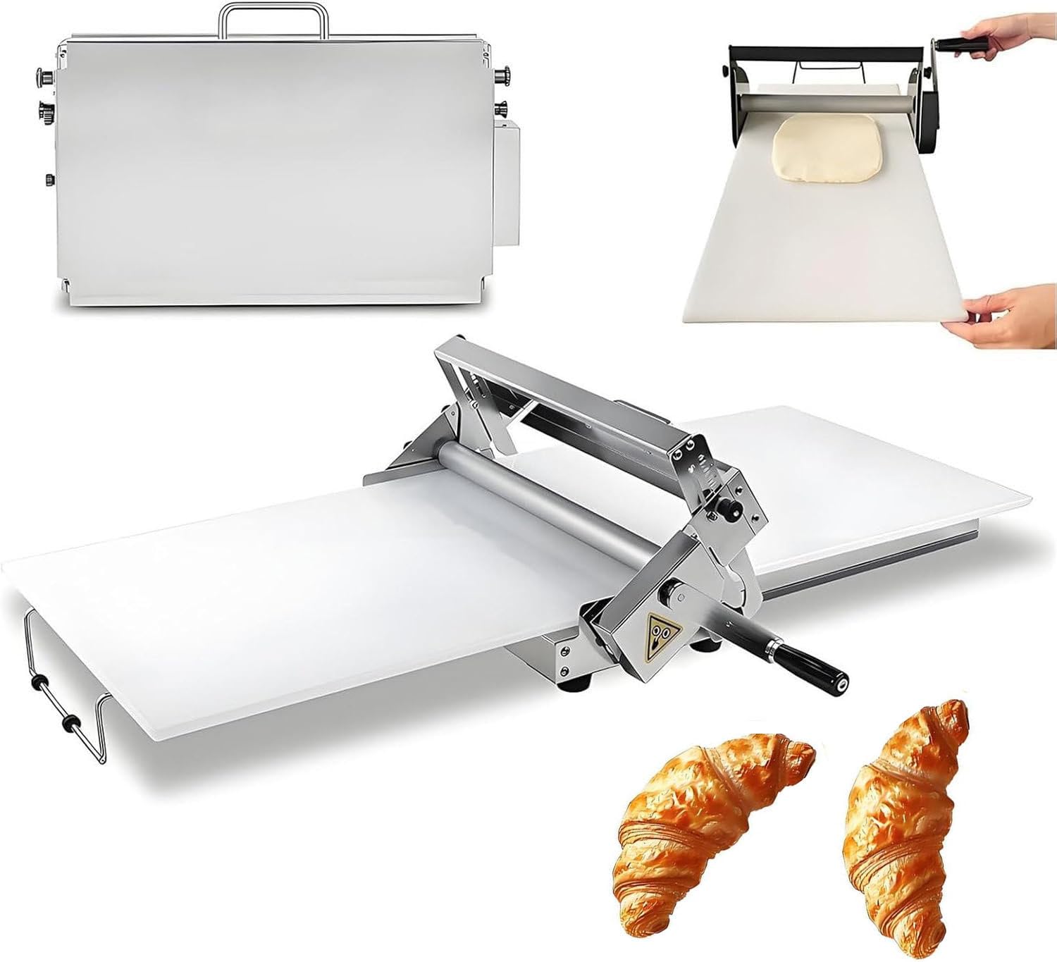 Manual Dough Sheeter Machine,Compact Dough Sheeter,Folding Dough Rolling Machine,Stainless Steel Pastry Roller with Adjustable Thickness 0.5-17.5mm/0.5-27mm,For Bakery,Pizza,Croissant Model300