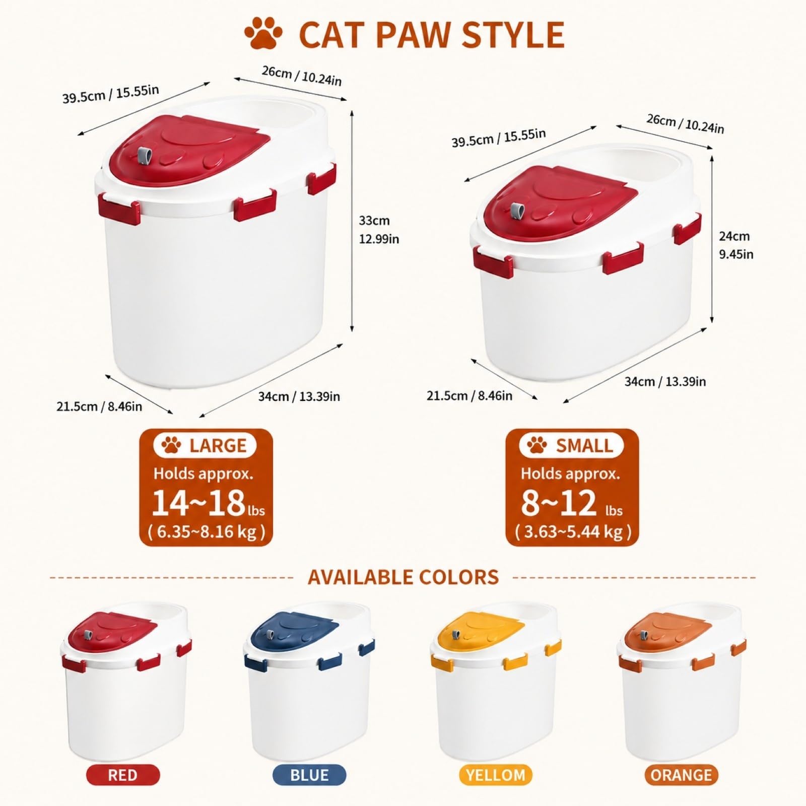 Luftdichter Tierfutterbehälter mit Schaufel, Hundefutter Katzenfutter Box, Feuchtigkeitsfeste Futtertonne mit Rollen, Große Trockenfutter Aufbewahrung(Yellow,Small)