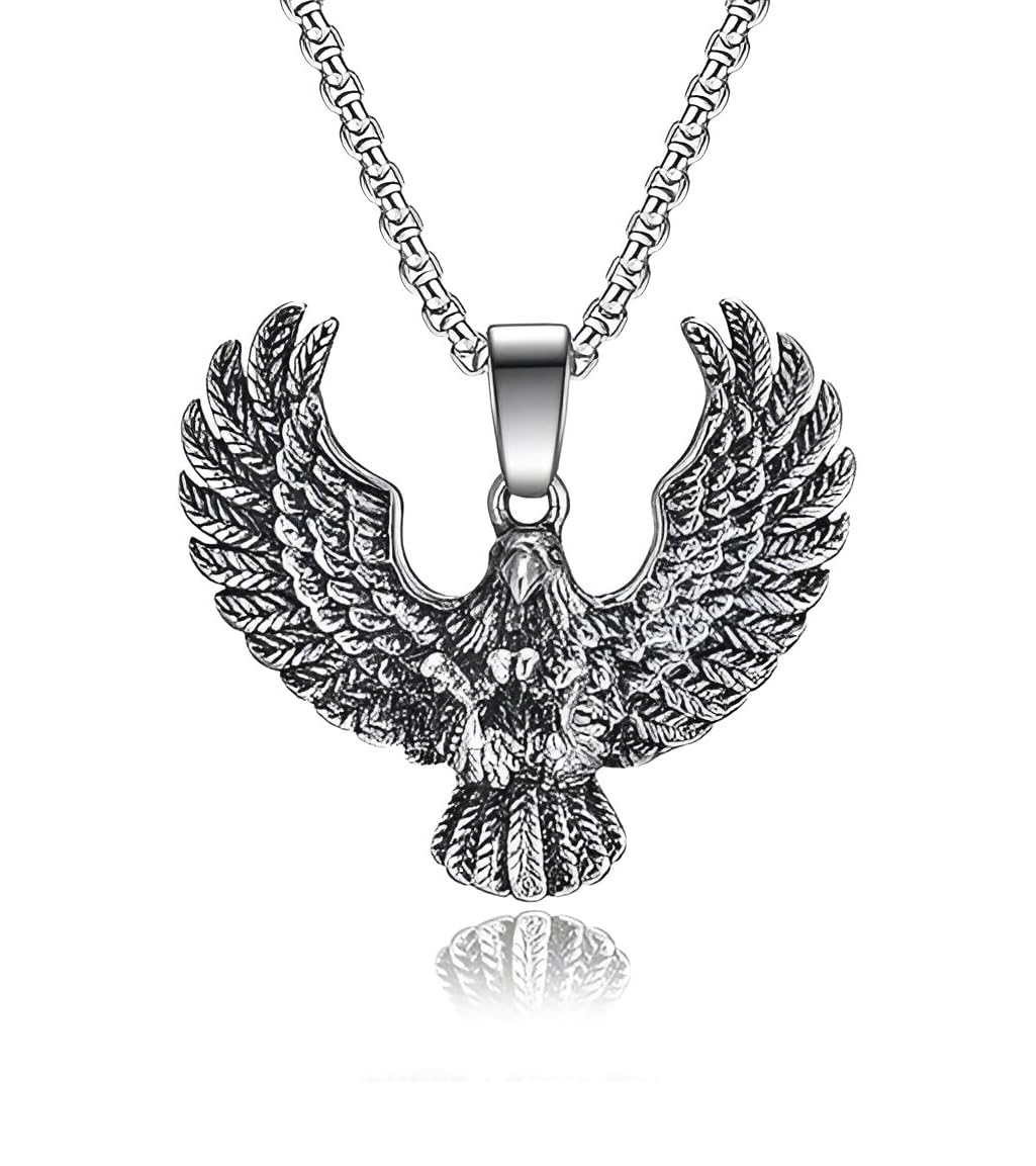 minprice Eagle Wings 3D Bird of Prey Pendant with 24inch Round Box Stainless Steel Chain-picture-36