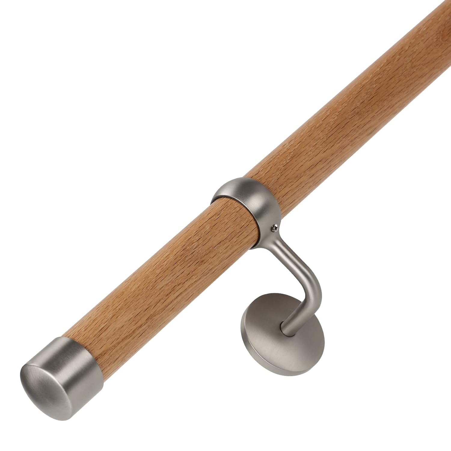 ONE HANDRAIL NO HARDWARE ROTHLEY Pipe Handrails for Indoor Stairs: 9.8FT Stair Railing Wood Hand Railings for Stairs Indoor Wall Mount Stair Handrail 1.6\\\" Round Wooden Stair Railing for Elderly & Kids (Red Oak) 9.8FT Red Oak