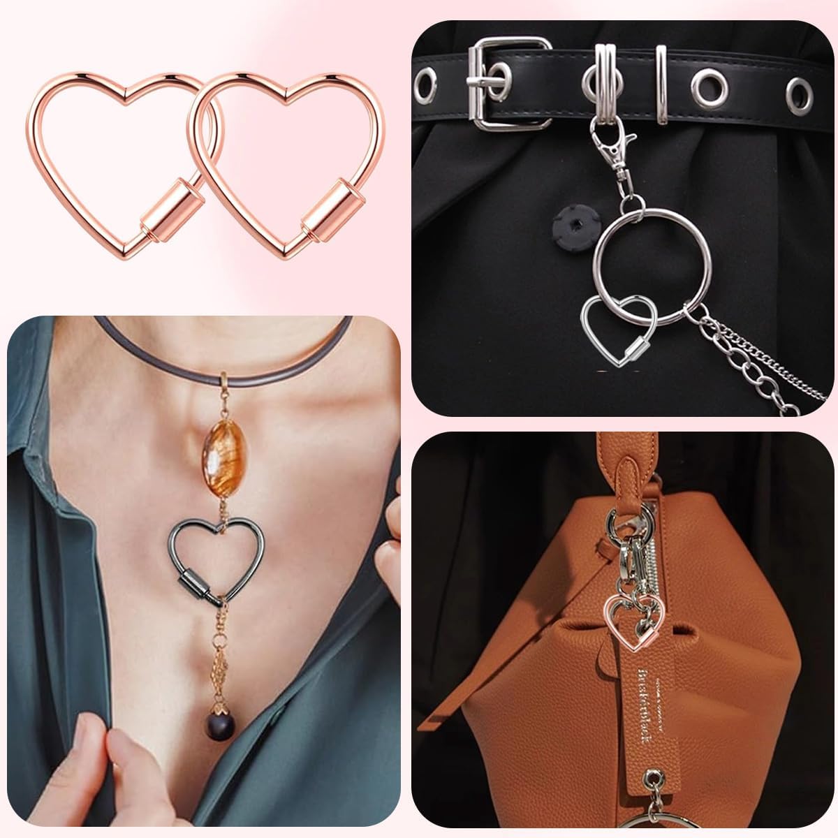 4 Pcs Heart Shaped Carabiner Keychain Clips Multi-Color Metal Heart Screw Lock Key Rings for Necklace DIY Camping Travel Use (3×3CM) - Image 6
