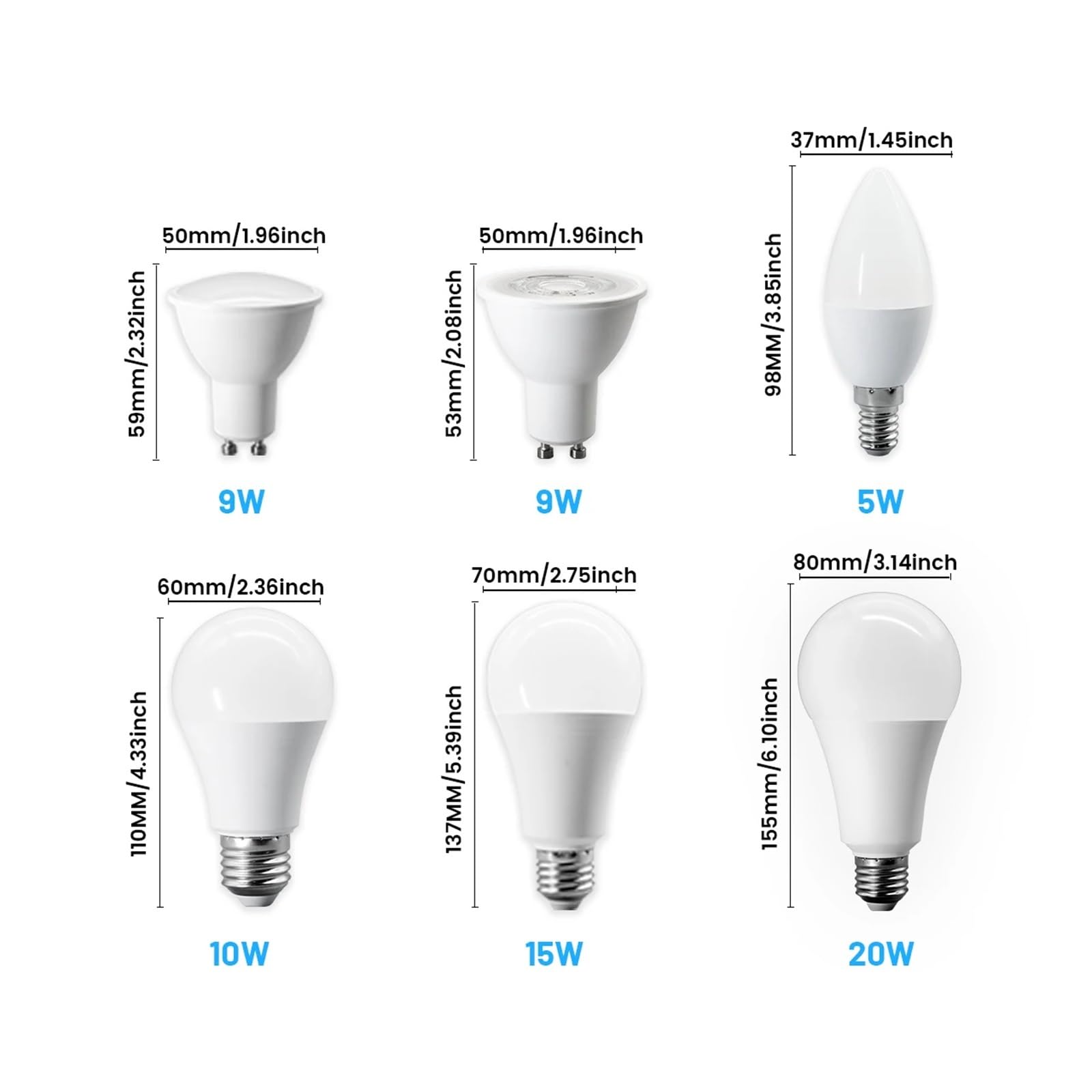 eufeifeiegds 10 lampadine LED dimmerabili E27 E14 GU10 220 V, W, 15, 20, equivalenti a 60, 3000 K, 4000, 6000, con attacco a baionetta(NaturalLight4000K,A80 20W_YES_AC220-240V)