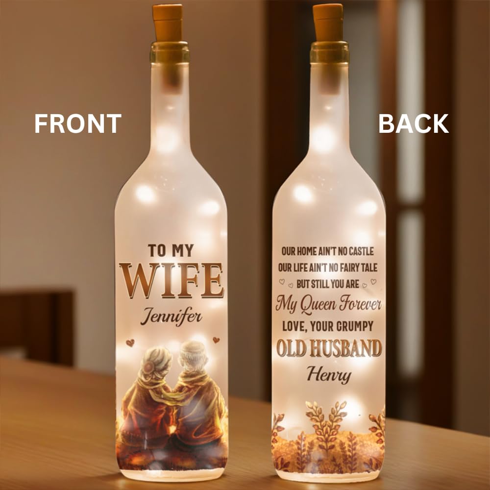 Pawfect House Custom Bottle Lamp, Personalized Anniversary Wedding Gifts for Husband and Wife, Him and Her, Forever Means Growing Old Hand in Hand, Wife Birthday Gift Ideas, Led Lights for Home Decor