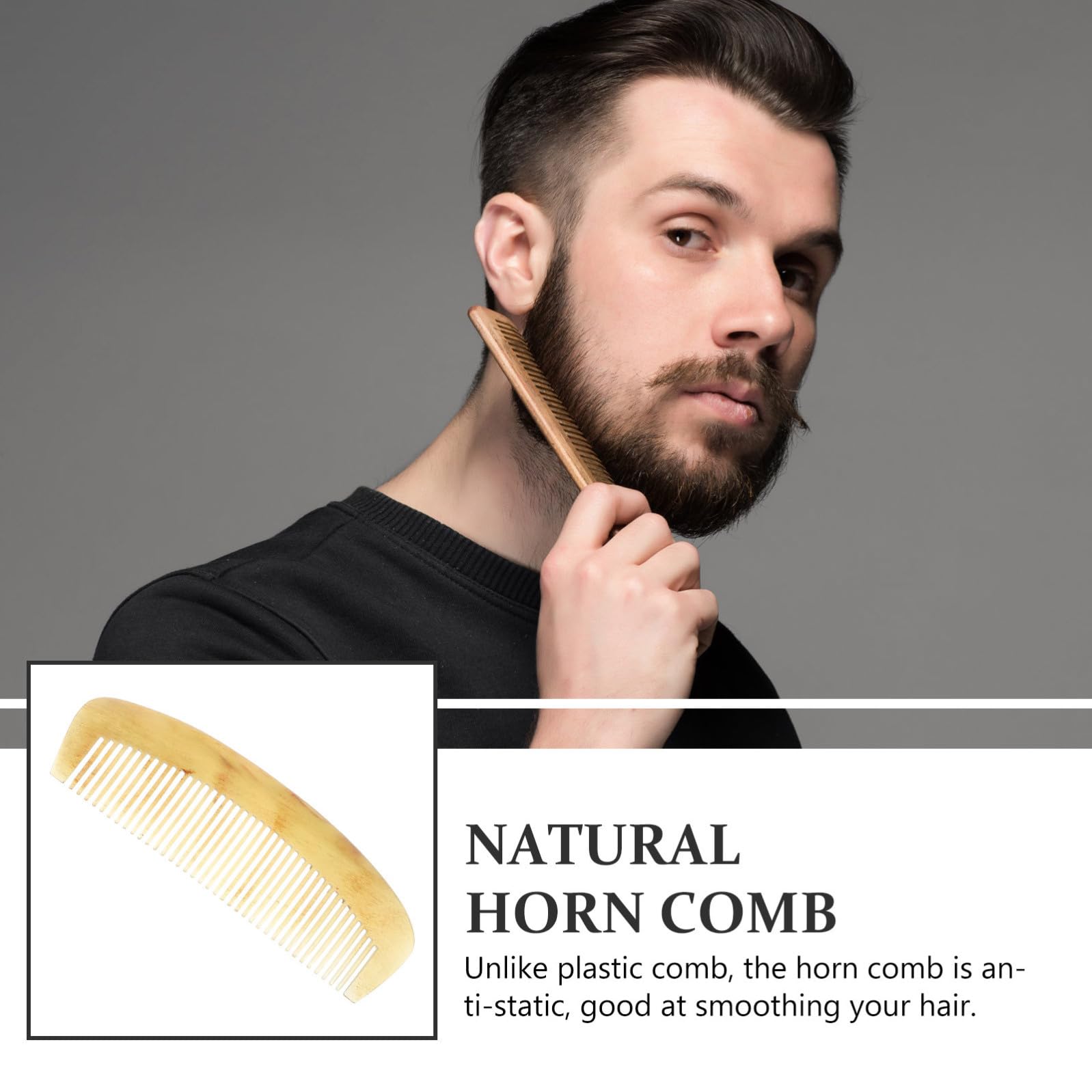Pettine Antistatico in Corno Naturale per Donna, Previene la Caduta dei Chioma e Favorisce la Circolazione Sanguigna, per Chioma Spessi e Ricci