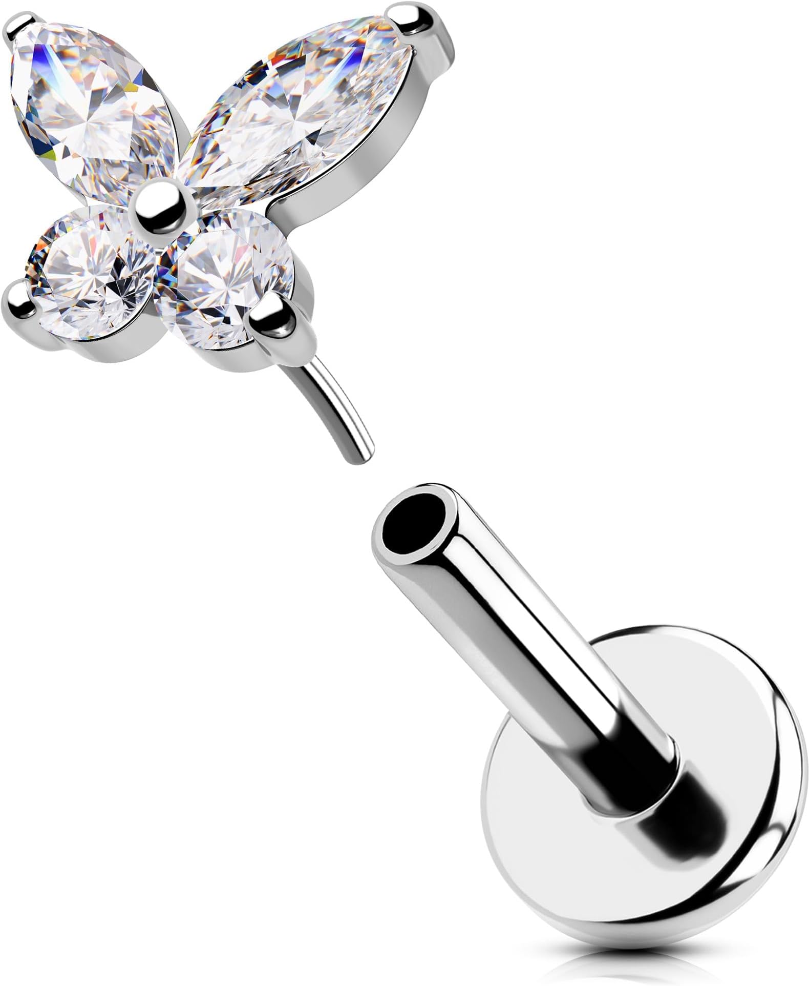 Threadless Labret Piercing 316L Stainless Steel Helix Earring 16G Push in Labret Monroe Lip Ring Tragus Stud Piercing Jewellery
