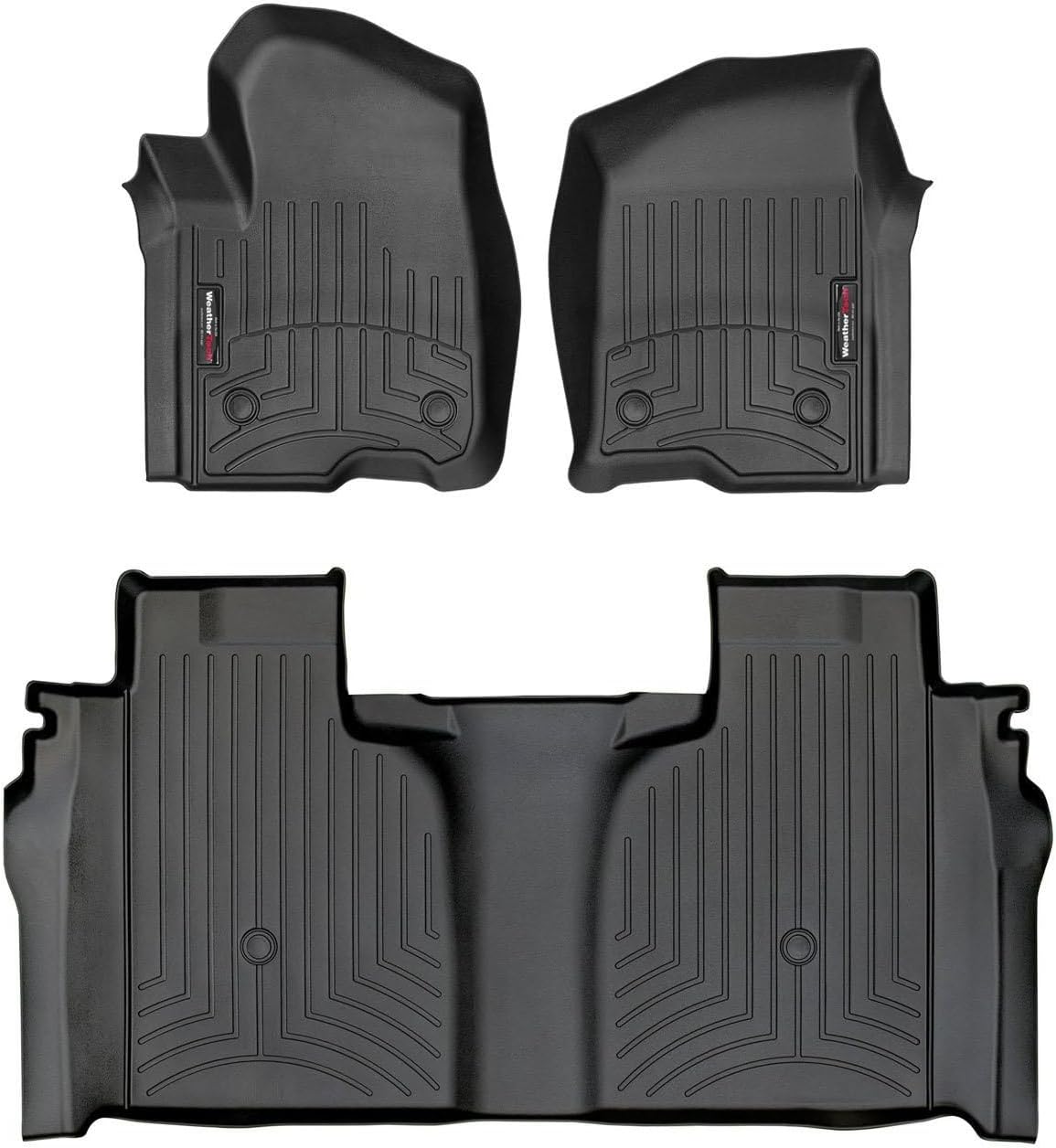 WeatherTech Custom Fit FloorLiners for Silverado 1500, 2500HD/3500HD LTD, Sierra 1500, 2500HD/3500HD, Limited, (CrewCab, Bucket Seats) W/2nd Row Storage Box- 1st Row & 2nd Row, Black