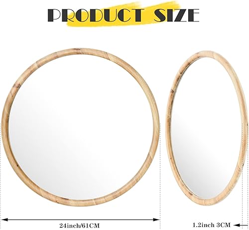 Miniatura 2 de Espejo de madera natural de 24 pulgadas, espejo circular grande rústico decorativo para sala de estar, chimenea, pasillo, granja
