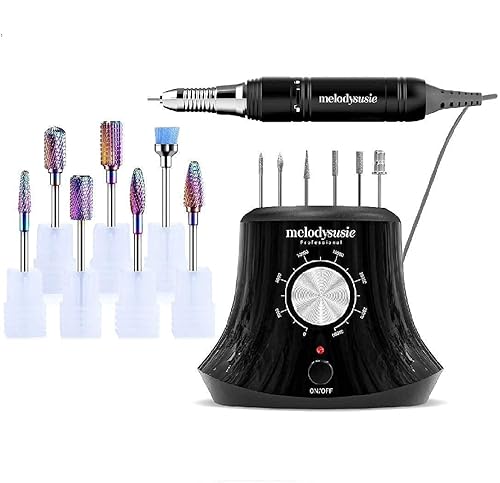 MelodySusie Taladro de uñas profesional de 30000 RPM con 7 brocas de carburo de tungsteno, alta velocidad, bajo calor, bajo ruido, baja vibración,