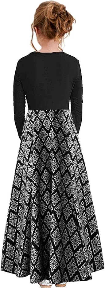KYMIDY Girls Maxi Dress Kids Long Sleeve Casual Floral Dresses with Pockets for Girls 6-14 Years