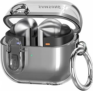 حافظة حماية مضادة للسقوط والخدوش مع قفل بتصميم متوافق مع الشحن اللاسلكي وسلسلة مفاتيح وإضاءة ليد لسماعات سامسونج جالاكسي بودز 3 وجالاكسي بودز 3 برو، عبوة من 3 قطع (لون شفاف - أسود)