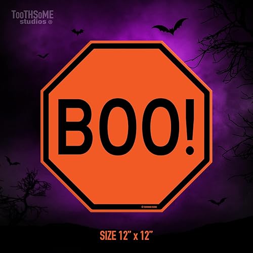 Miniatura 8 de Trick Or Treaters Stop Here - Tema de Halloween de 12 x 12 pulgadas, letrero de alto espeluznante para bar, sala de juegos, hogar, cueva de hombre,