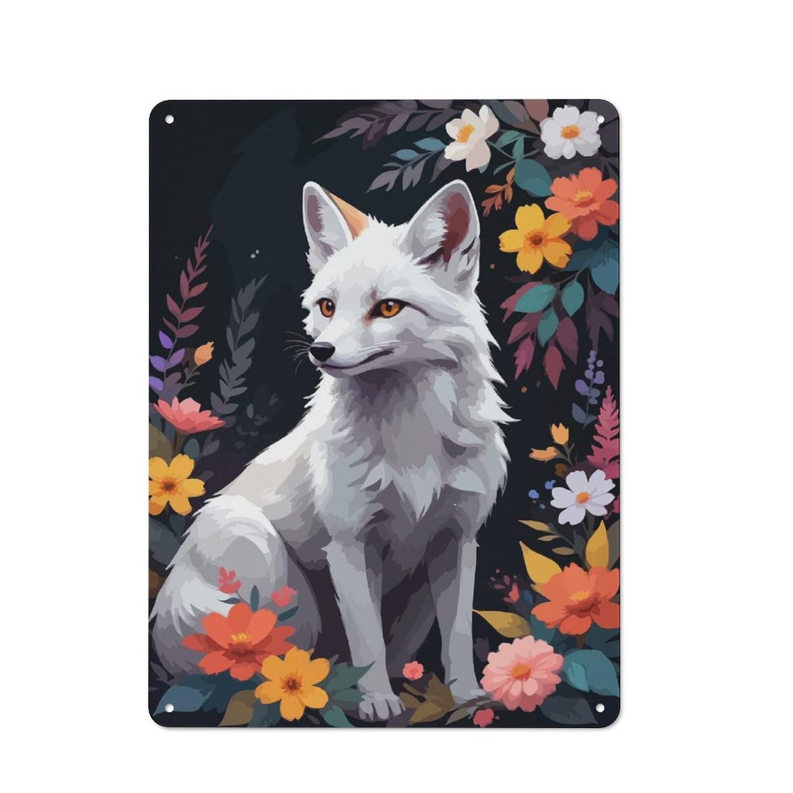 Junmoney Fox And Flower Tin Sign With Design 40X30cm, Classic Studio Wall Plaque For Workspace, Cafe, Shop Or Desk Area