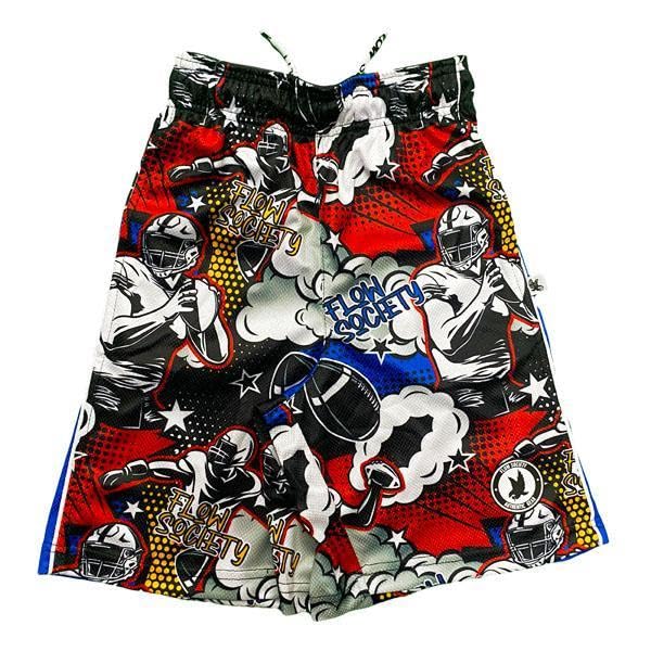 Flow Society Comic Football Attack Boys Athletic Shorts - Activewear - Patterned - Youth Shorts - Football Apparel - Gear