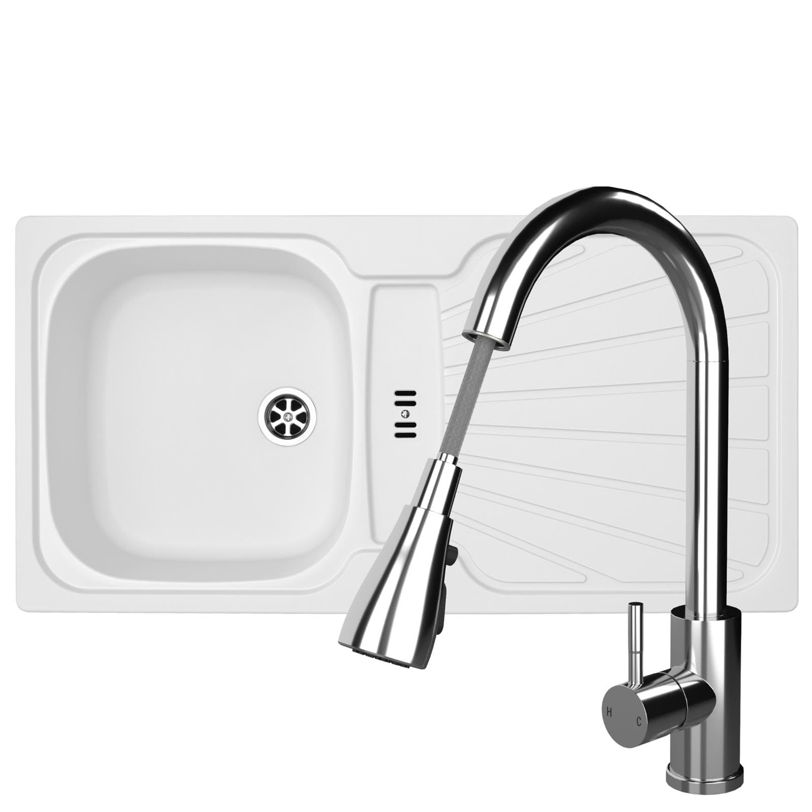 Liquida White Cmp10wh 1.0 Bowl Kitchen Sink With Lc02wh Mixer Tap