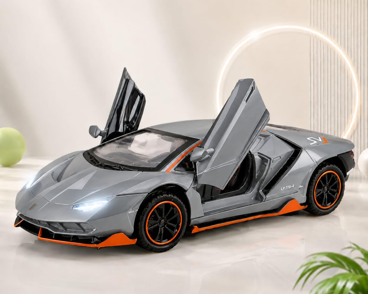 LAMBORGHINII|Toy car |Sports Car| Openable Doors, Lights & Sound, Pull Back Action, Premium Die cast Metal Car for Kids & Collectors, Gift Toy Car for Boys & Girls (Grey)-image-11