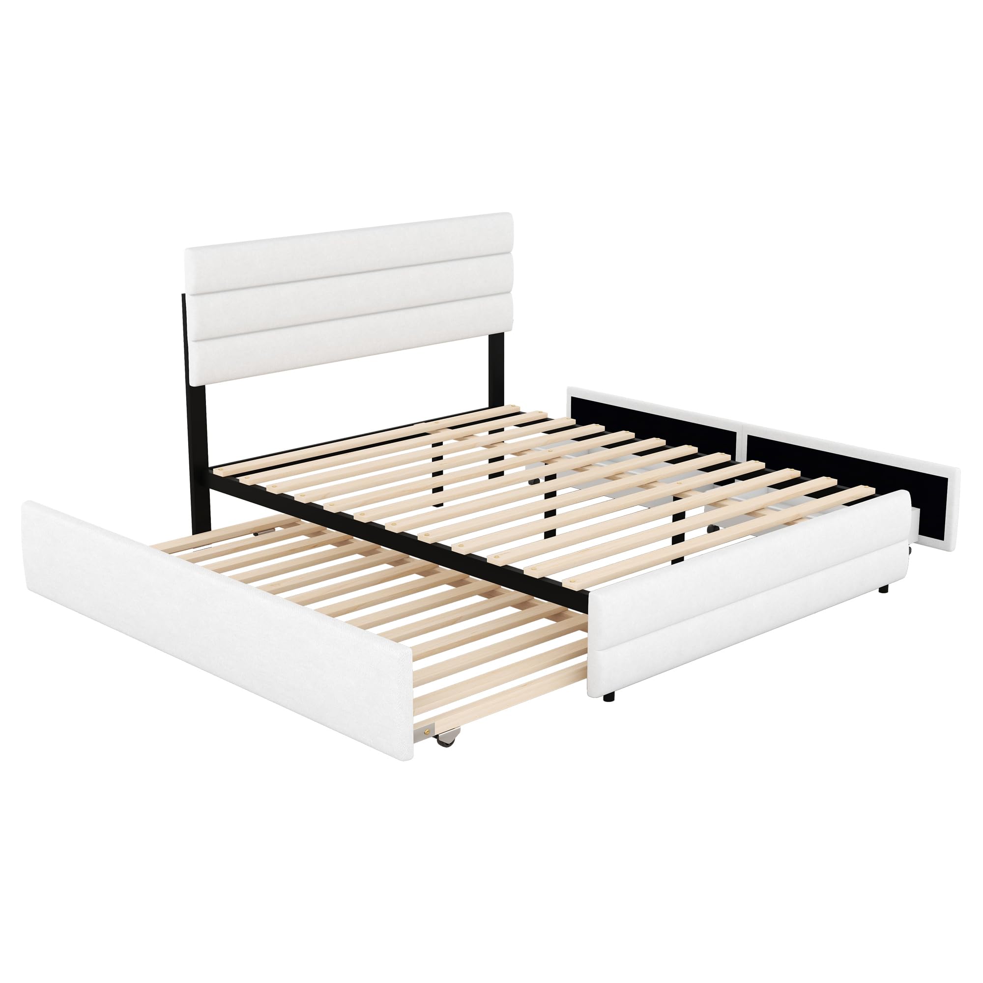 Idemon - Cama de plataforma con cajón de 140 x 200, adecuada para 2 personas, con 2 cajones (blanco)