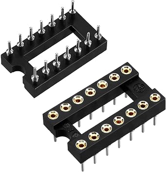 16 Pin DIP IC Socket, 2.54mm Pitch 7.62mm Spacing, Round Machine Pin Solder Type, Through-Hole PCB Mount, 20-Pack