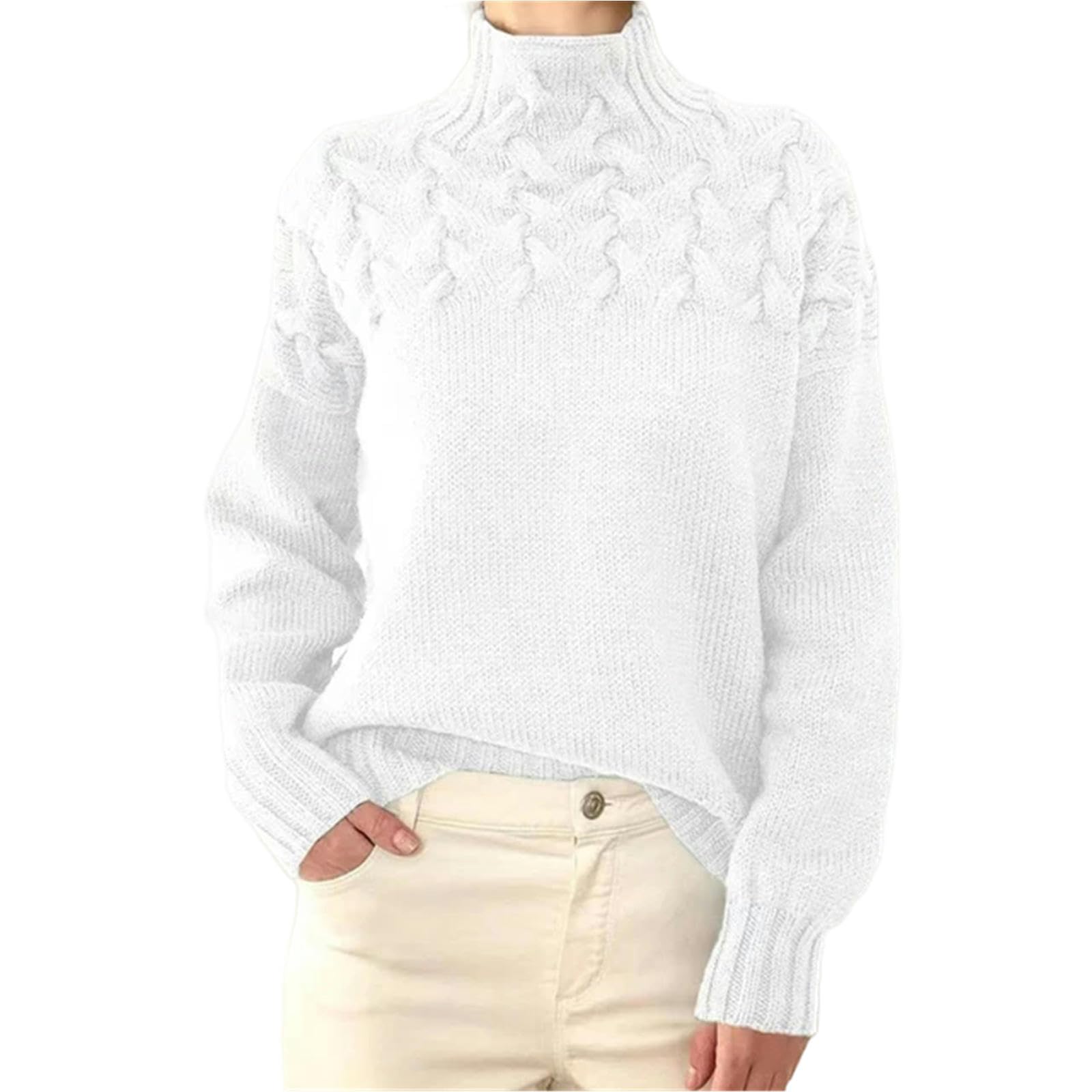 Pullover & Strickjacken für Damen Vintage Rollkragenpullover Frauen Winter Warmer Gestrickter Pullover Dame Elegant Solide Jumper Langarm Strickwege